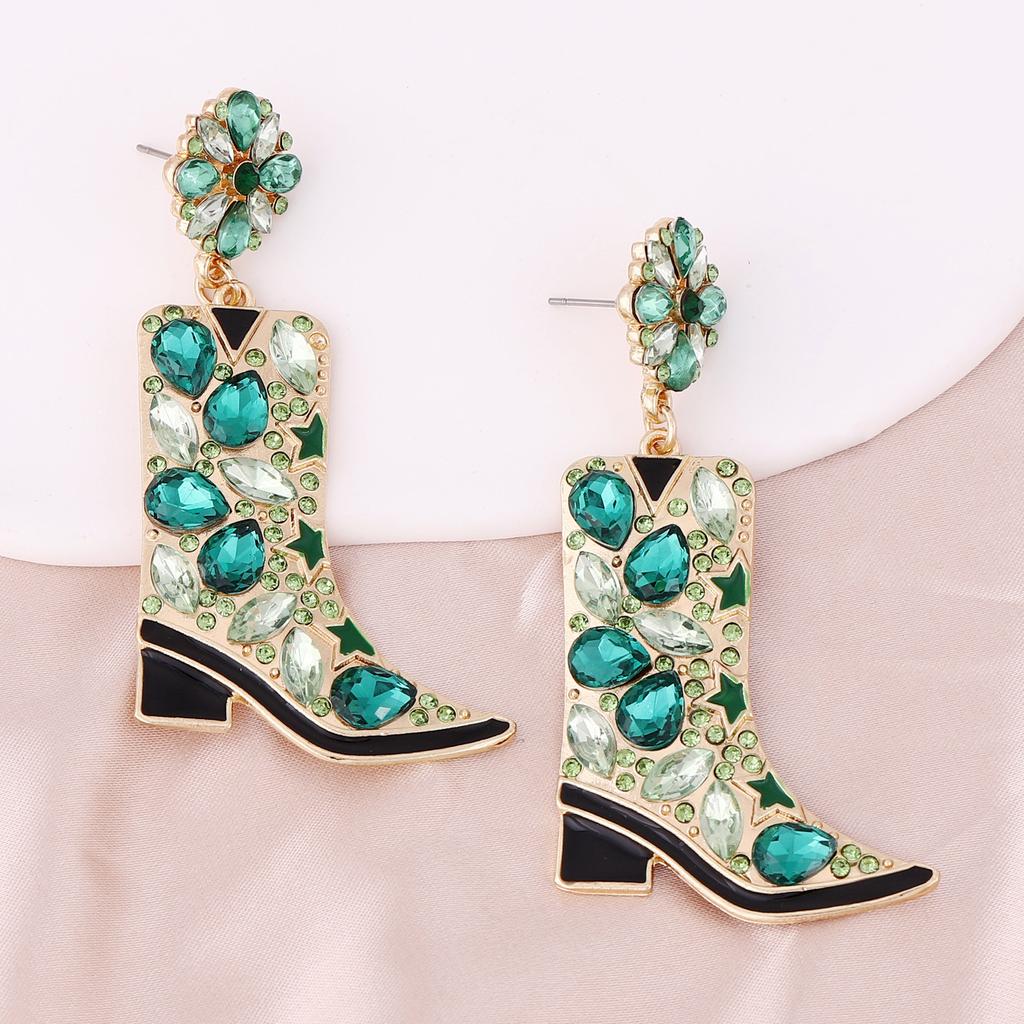 European and American creative new fashion personality temperament high sense earrings alloy boots inlaid with colored diamonds flower earrings women