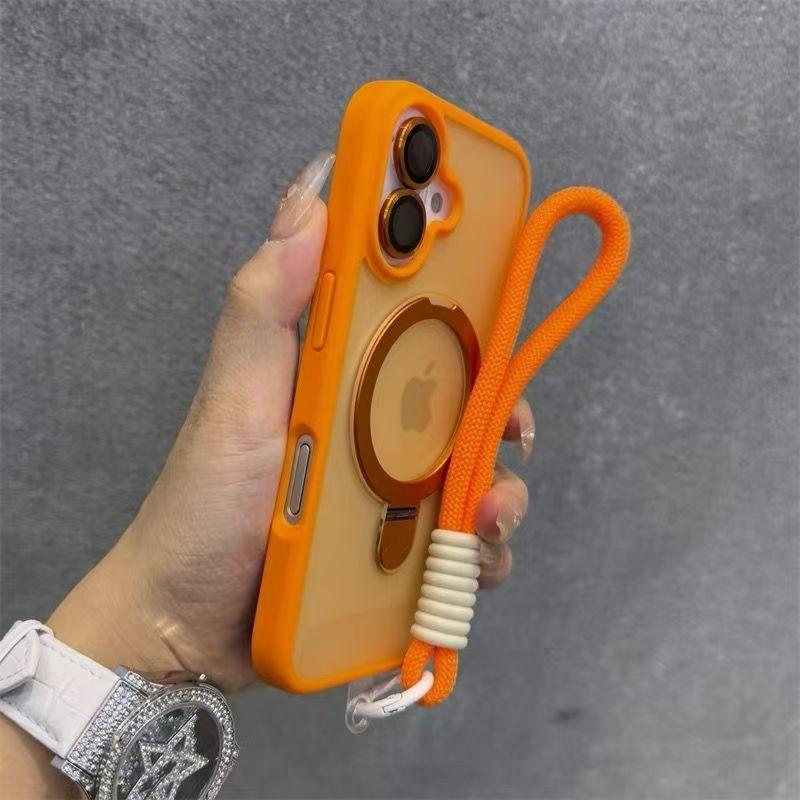For Magsafe Candy Color Contrast Lanyard Case for iPhone 17 16 15 14 13 12 11 Pro Max Air With Magnetic Stand Holder Cases Cover