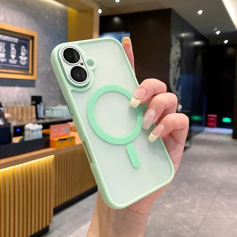 

Роскошный чехол Magasfe для беспроводной зарядки, магнитный матовый чехол для iPhone 16, 15, 14 Plus, 13, 12, 11 Pro Max, противоударный защитный бампер For iPhone 13 ProMax зелёный