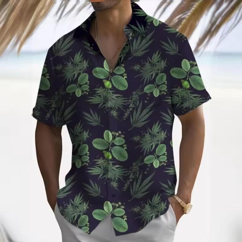 Outdoor Shirt Short Sleeve Summer Beach Wind Casual Tops Shirt Landscape Printed Pattern Large OverSize Loose Men's Clothing