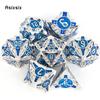 7 Pcs Blue White Metal Dice Solid Metal Polyhedral Dice Set Suitable For Role-Playing Dice PropBoard Game Gift