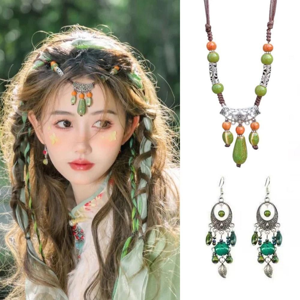 Retro Ethnic Style Beaded Headdress Tassel Tassel Forehead Headband  Women