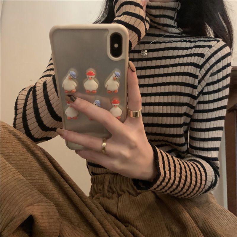 Striped High-Neck Women's Sweater - Autumn/Winter 2025 Slim-Fit Knitted Top, Gentle Style