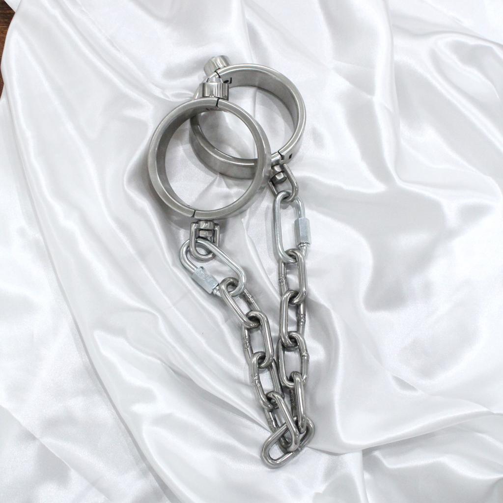 Stainless Steel Press Lock Neck Collar Handcuffs Anklecuffs Restraints Slave SM Lockable Cuff Set Sex Toys for Women Man Couples