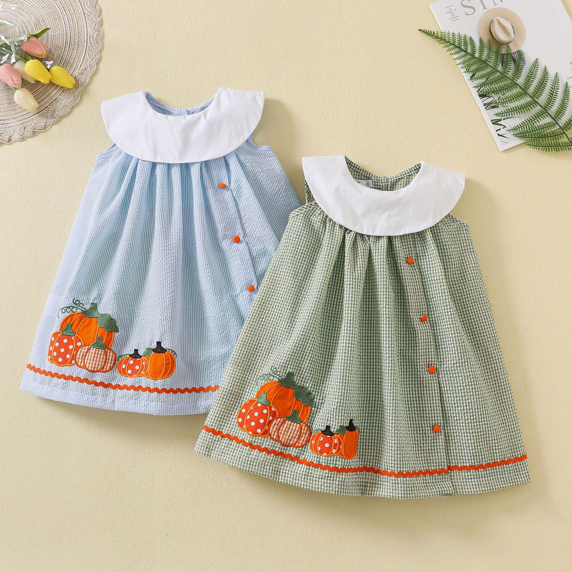 Summer New Girls Cotton Striped Sleeveless Dress Stylish Baby Princess Skirt Children Clothing 90cm зелёный