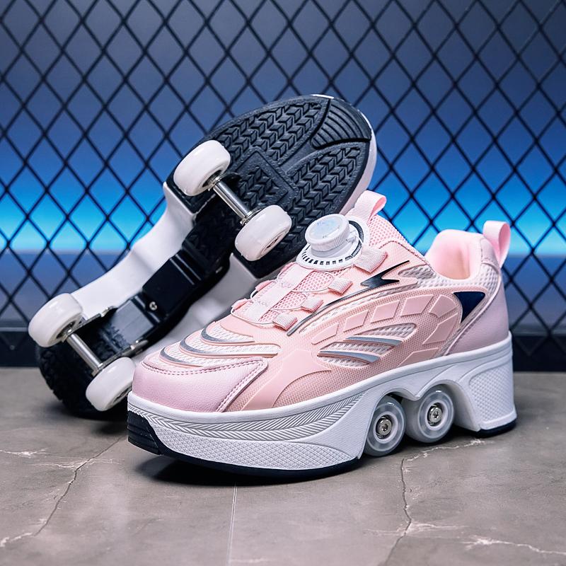 Boys/Girls Skate Roller Shoe Four-wheel Dual-use Roller Skates Double Row Walking Shoes Roller Skates Boys Skate Shoes Girl Skate Shoes
