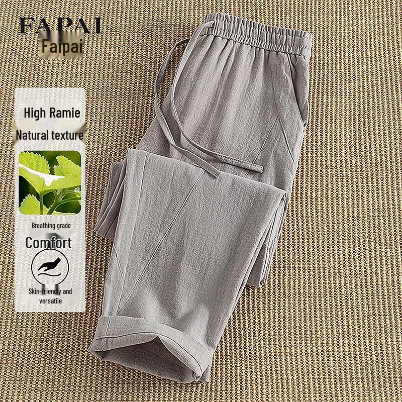 

FAPAI Men s Ramie Cotton Linen-Feel Casual Pants XL