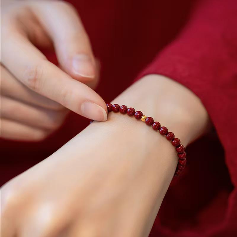 Cinnabar and Purple Bead Single Circle Bracelet - Yearly Charm Accessory