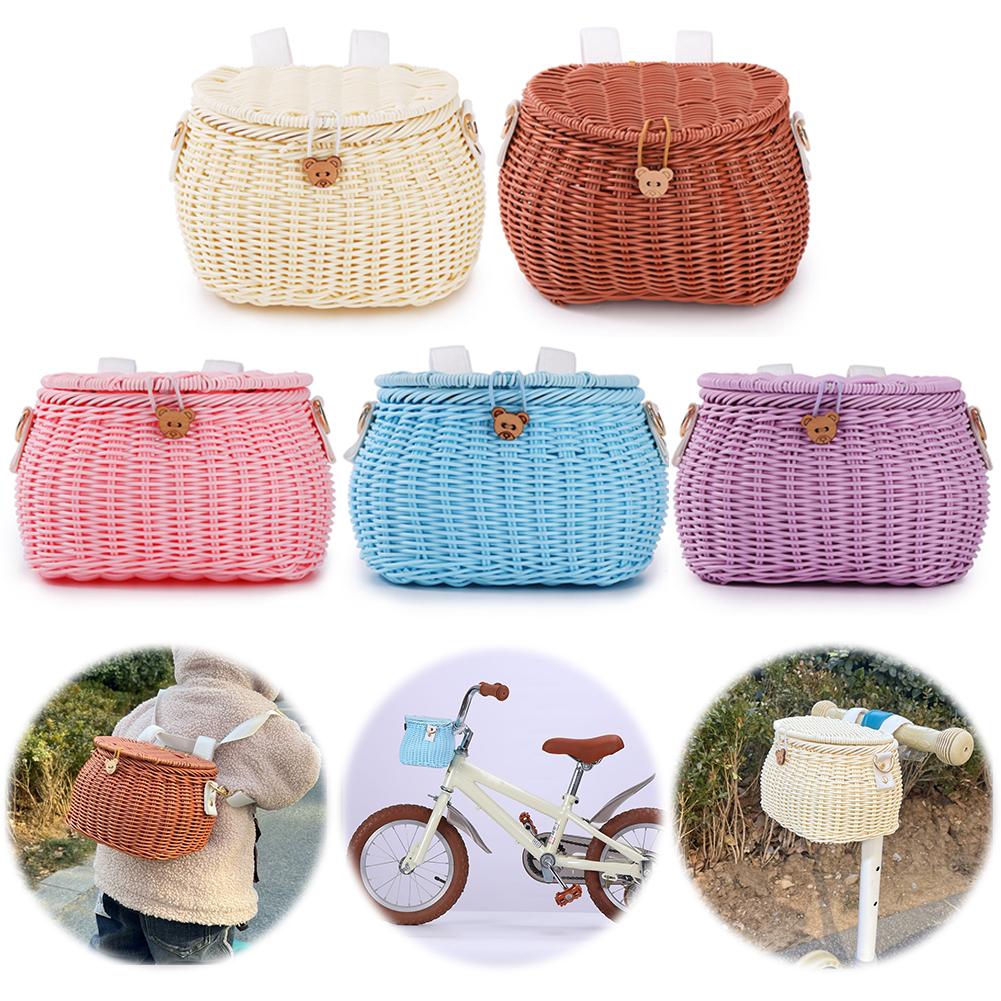 Zaino-Cesto da Manubrio per Bambini con Coperchio Cesto Portaoggetti da Bicicletta Cinghie in Pelle Regolabili per Biciclette da Adulti Parti per Scooter