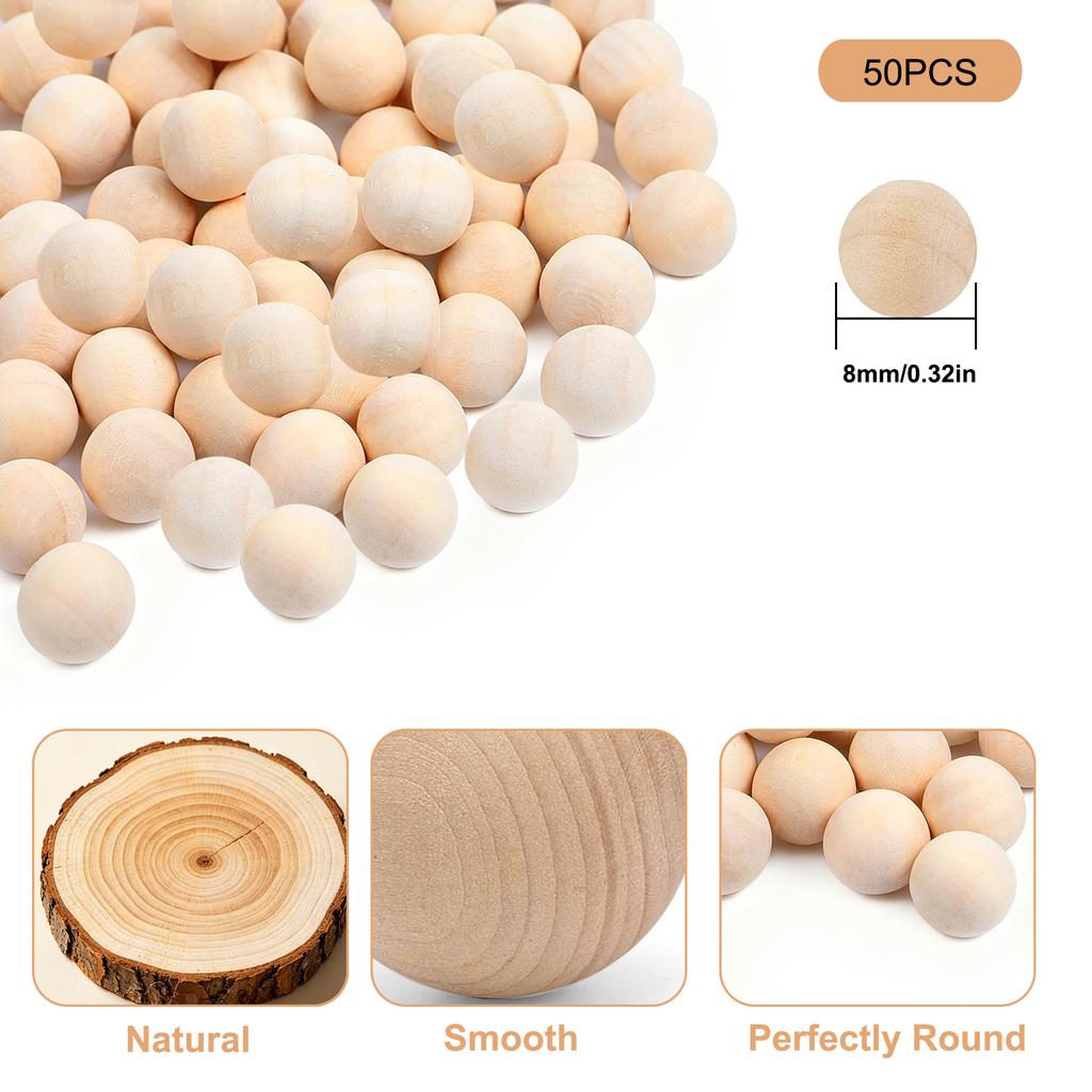1-50Pcs Wood Ball Dia 6mm-75mm Wooden Primary Color Solids Round Wooden Ball Decoration DIY Home Painted Parts