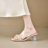 Delicate Rhinestone Transparent Cool Slippers Girl 2025 Summer Fairy Style Temperament High Heels Square Head Thick Heel Crystal Sandals