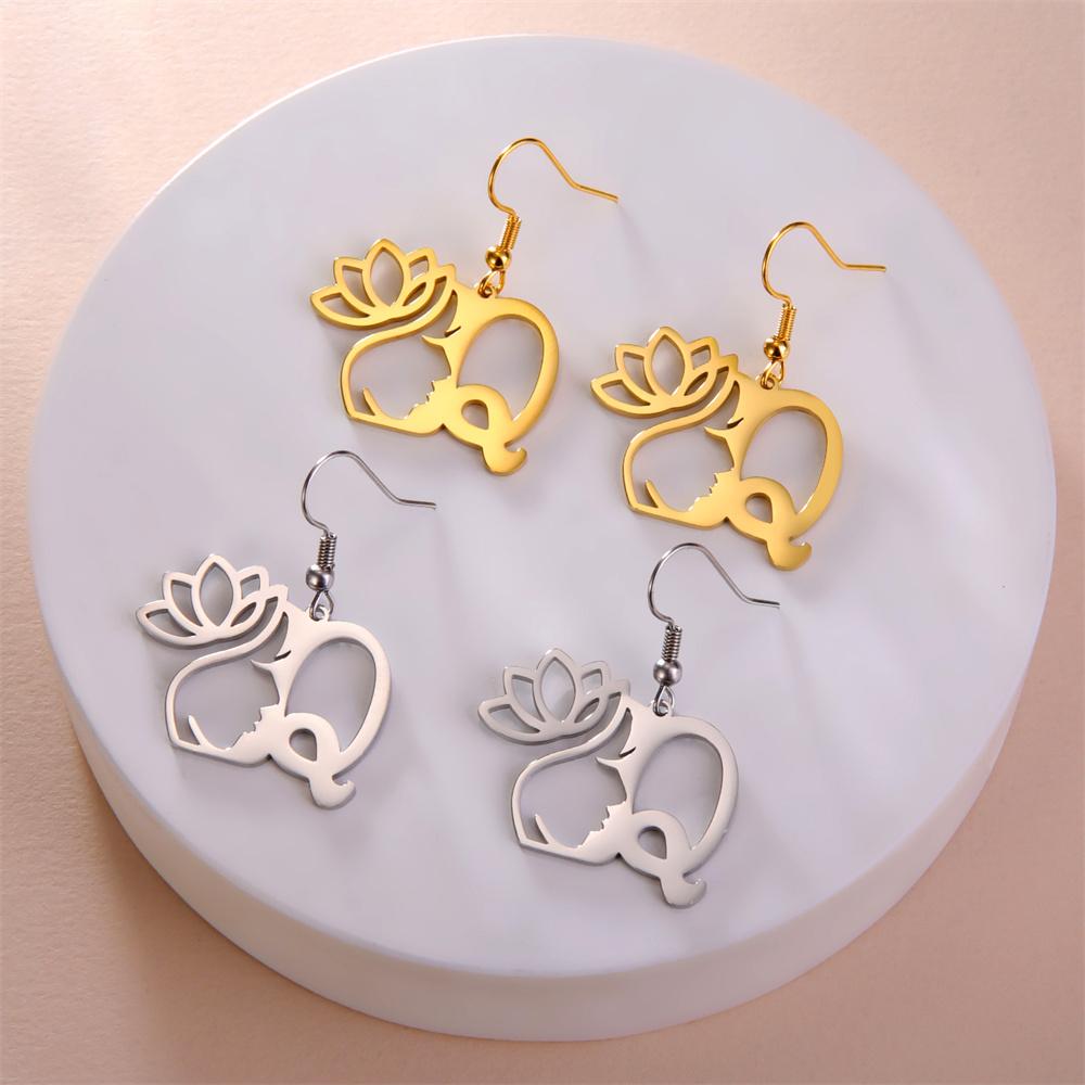 My Shape Beauty Flower Letter Drop Earrings for Women A-Z Alphabet Initials Lotus Stainless Steel Fashion Jewelry Kids Female