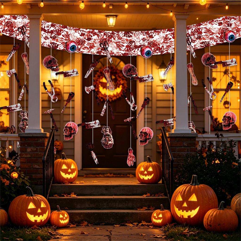 Halloween Hanging Decoration Set Bloody Hanging Props with Skulls Eyeballs Scissors and Hands for Spooky Party Decor Indoor Outdoor