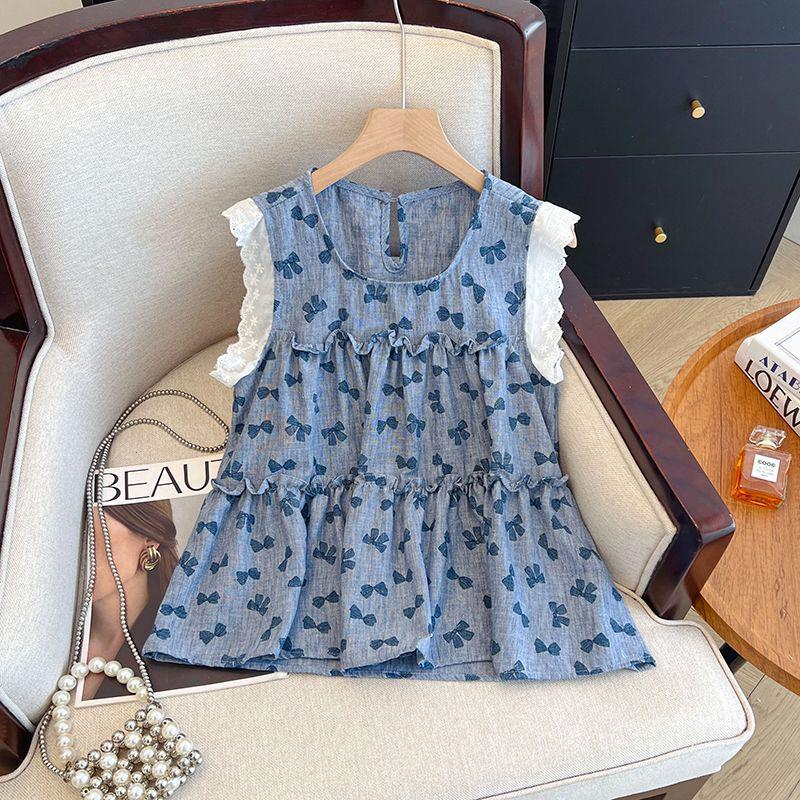 2026 Summer Sleeveless French Lace Splice Vest Medium
