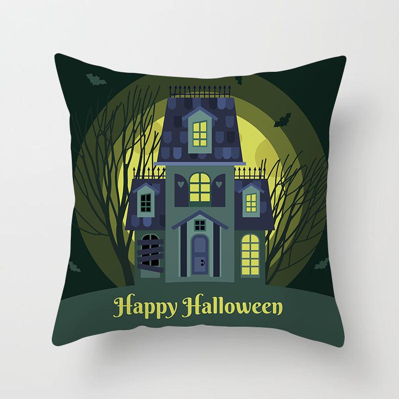 Halloween Pillow with Graffiti Letters Printed Peach Skin Home Cushion Cover Sofa Living Room Cushion Cover
