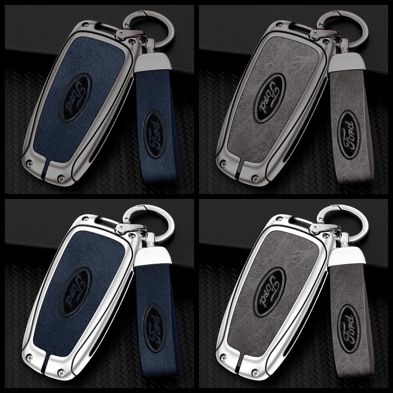 Car Metal Leather Key Shell Case Ford Fusion Edge Mustang Explorer Expedition Bronco Ecosport Ranger F150 F250 350 EVEREST Focus