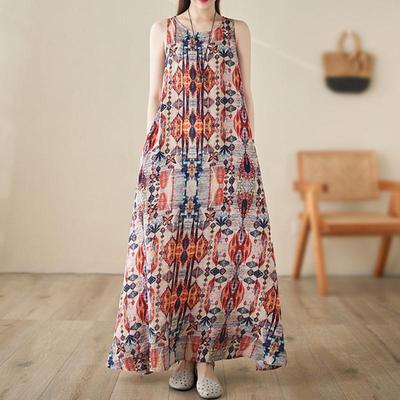 Ärmellose Baumwolle im Vintage-Stil mit Blumenmuster. Neue Kleider für Damen, lässig, locker, für den langen Sommer