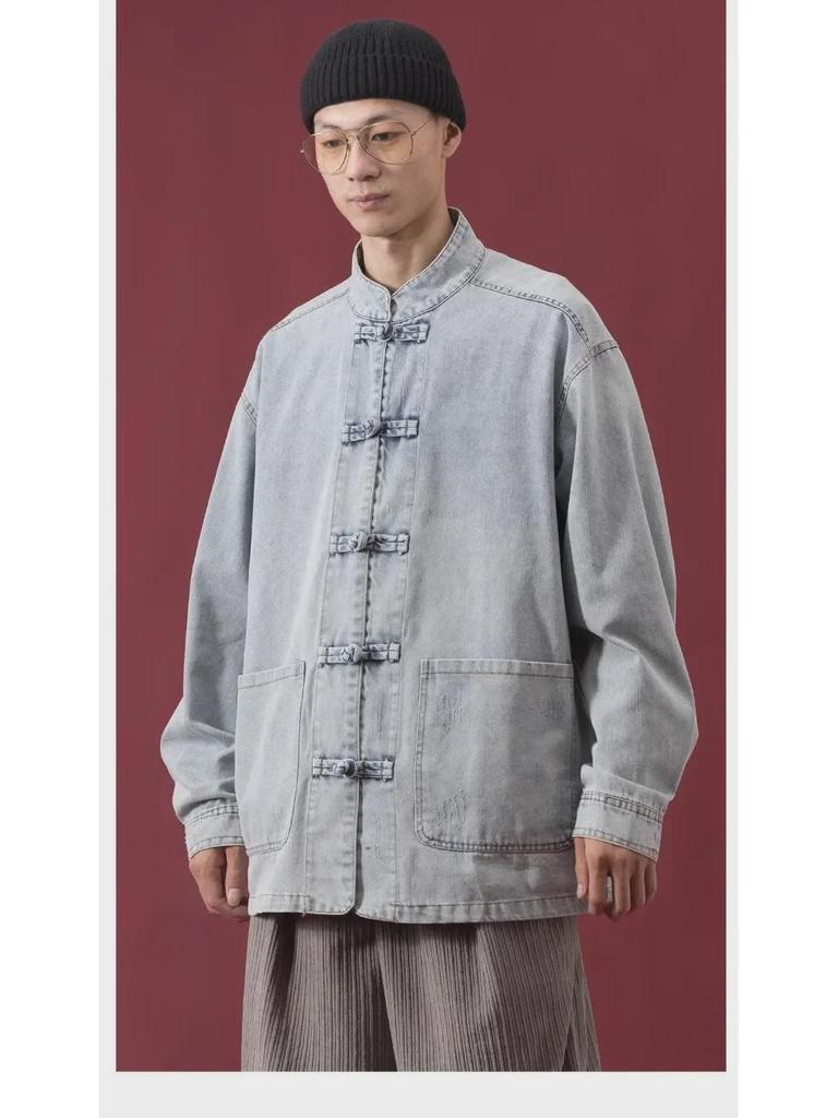 2024 Unisex Autumn Loose-Fit Chinese Style Button Denim Jacket