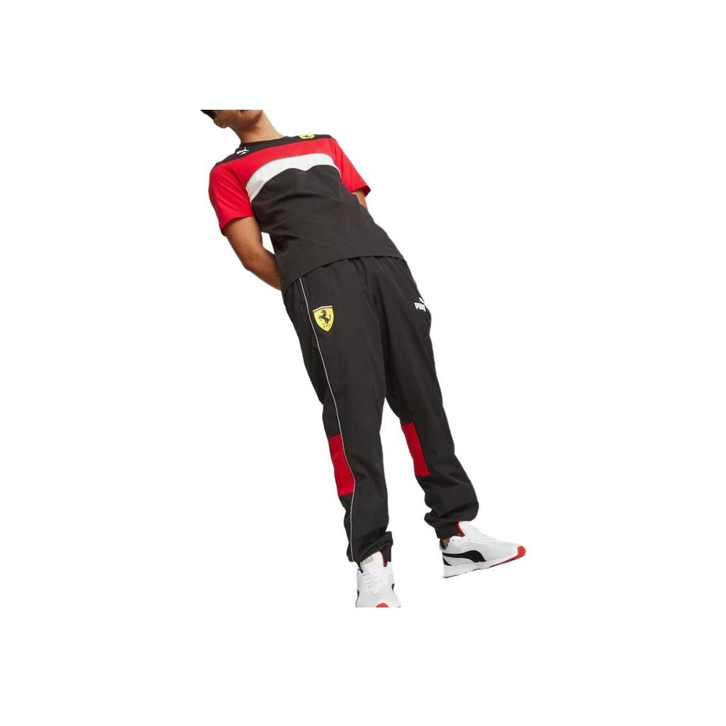 Puma Ferrari Racing Series Color Block Logo Print Crew Neck Pullover Short Sleeve T-Shirt Unisex Tops Black 538159-01