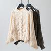 Vintage Solid Color Loose O Neck Long Sleeve Cardigan Sweater Knitwear Top for Autumn Winter