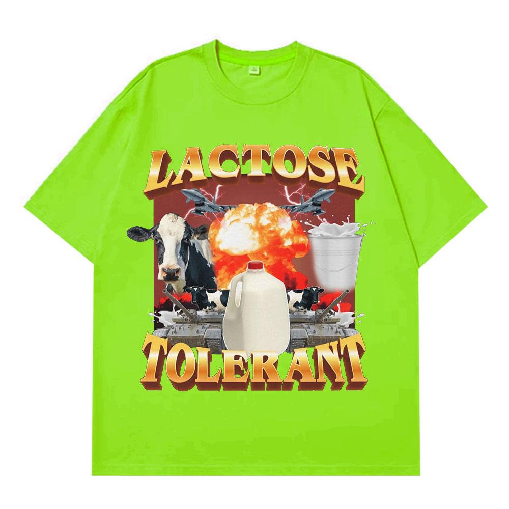 Lactose Tolerant Graphic Print TShirt Mens Vintage Fashion Short Sleeve Tshirts Cotton Casual Cozy Oversized Loose T Shirts
