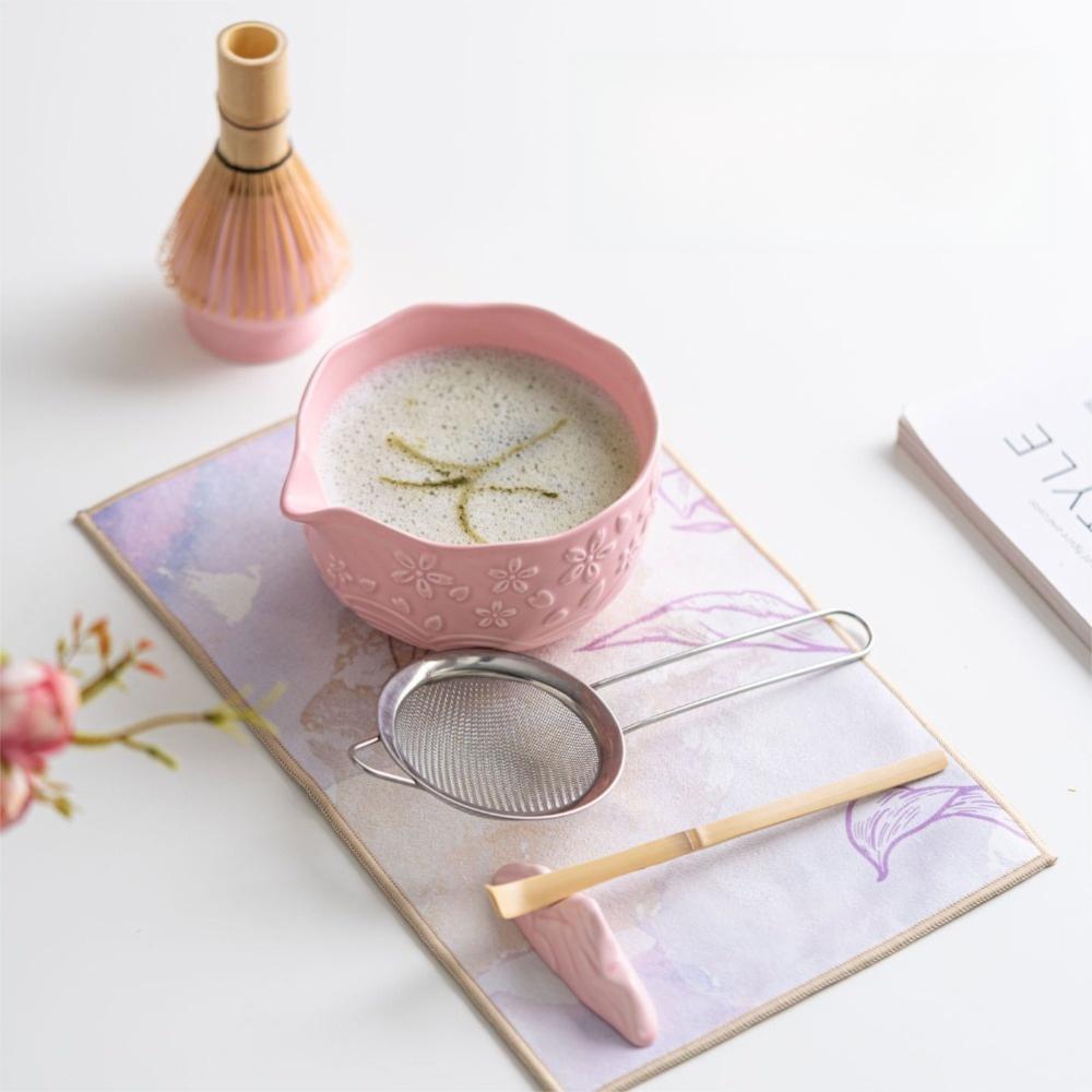 2/4/7 Pcs New Ceramic Matcha Bowl Flower Sakura Matcha Whisk Holder Reusable with Pouring Spout Matcha Making Kit Tea Lovers