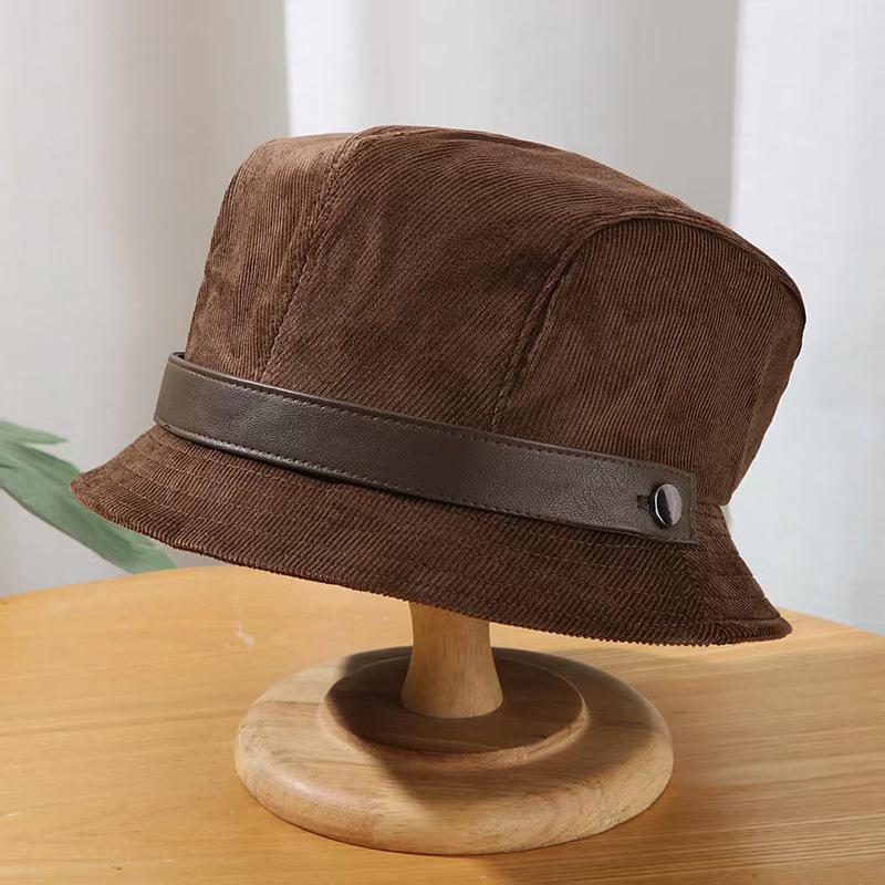 New Retro Corduroy Fisherman Hat Autumn and Winter Style Face Showing Small Basin Hat Hepburn Style Versatile Bucket Hat for Women