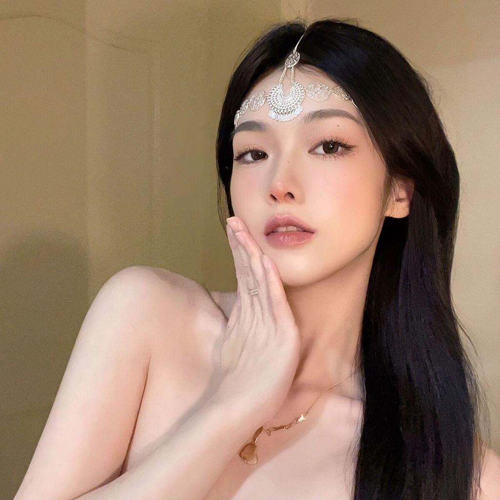 Yang Chaoyues Haarschmuck einer griechischen Göttin: Böhmischer Luxus, Hanfu-Stil, Ethnische Stirnkette.