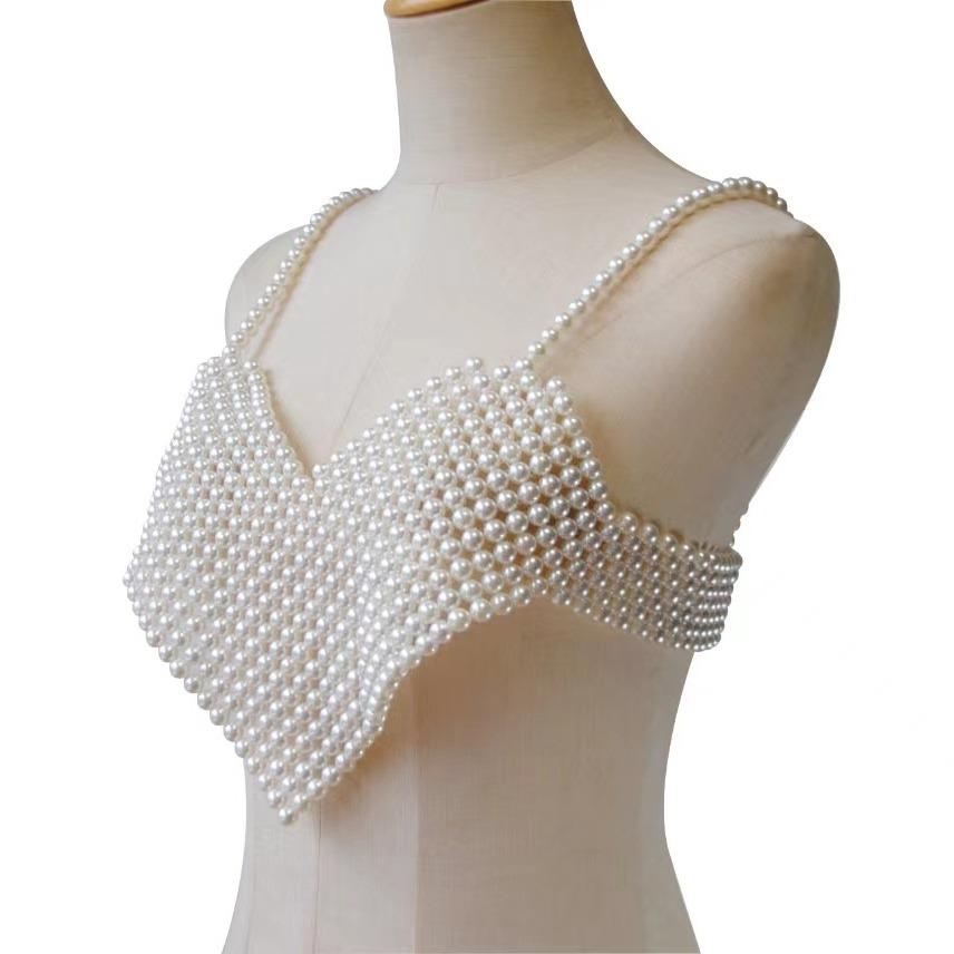 

Новый сексуальный жилет на подтяжках с жемчугом для пикантных девушек, ювелирные изделия, преувеличенная ручная работа, геометрический бисер, грудь и цепочка для тела белый