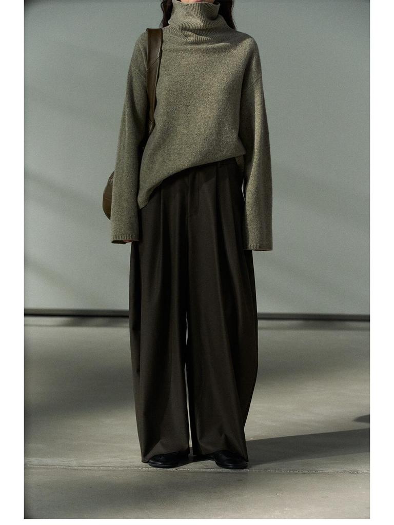 Shi Ji TR Pleated Cocoon Trousers: Autumn Mid-rise, Slimming, Versatile, and Casual Long Pants M7618