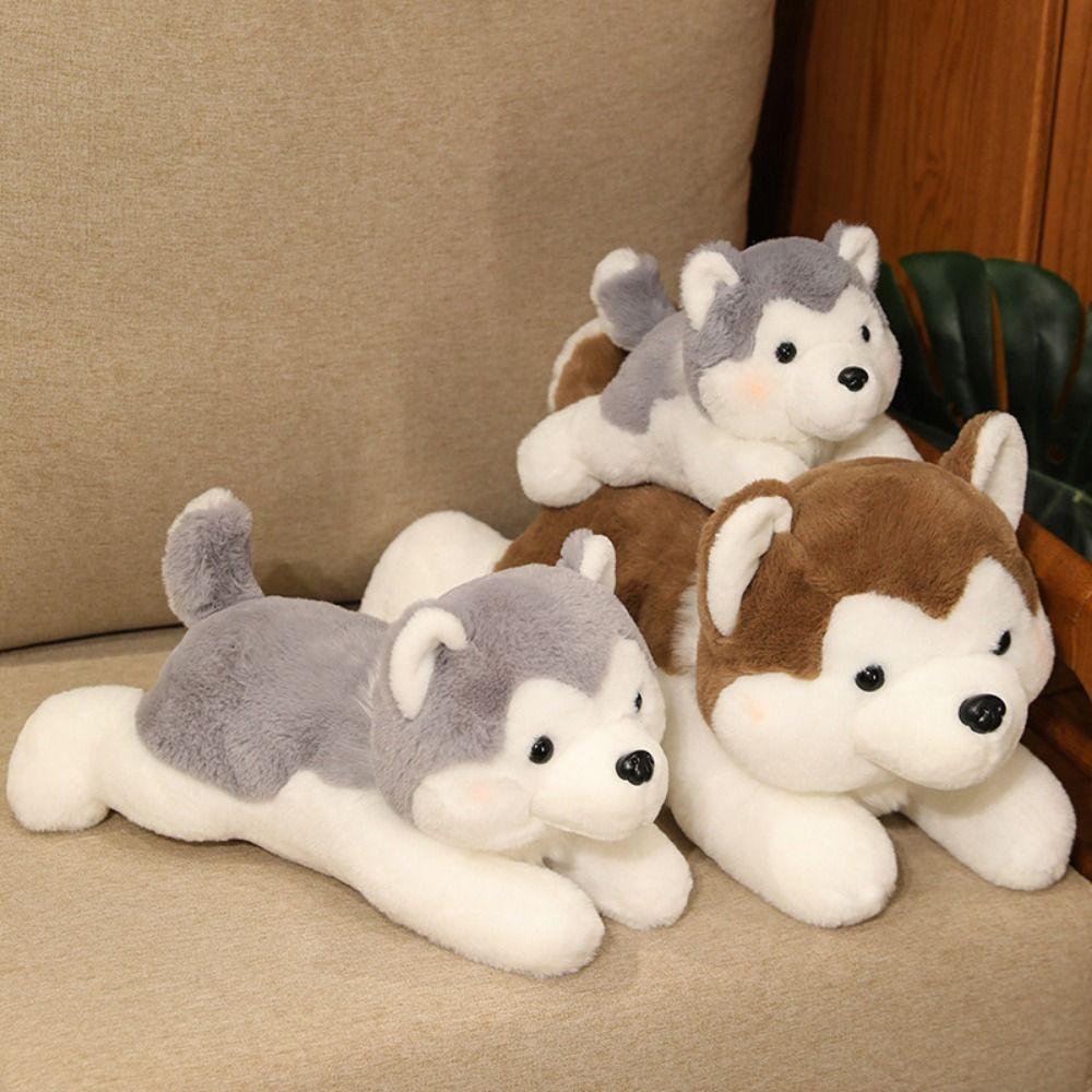 Stuffed Animal Dog Plush Doll Lying Brown Stuffed Puppy Dog Husky Plush Toy  Xmas Gift