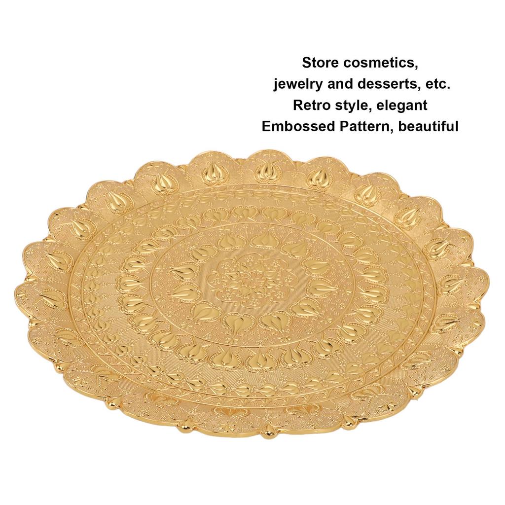 Turkish Tea Coffee Serving Tray Vintage   Embossed Pattern Round Coffee Plate for Bar Outdoor   Dessert