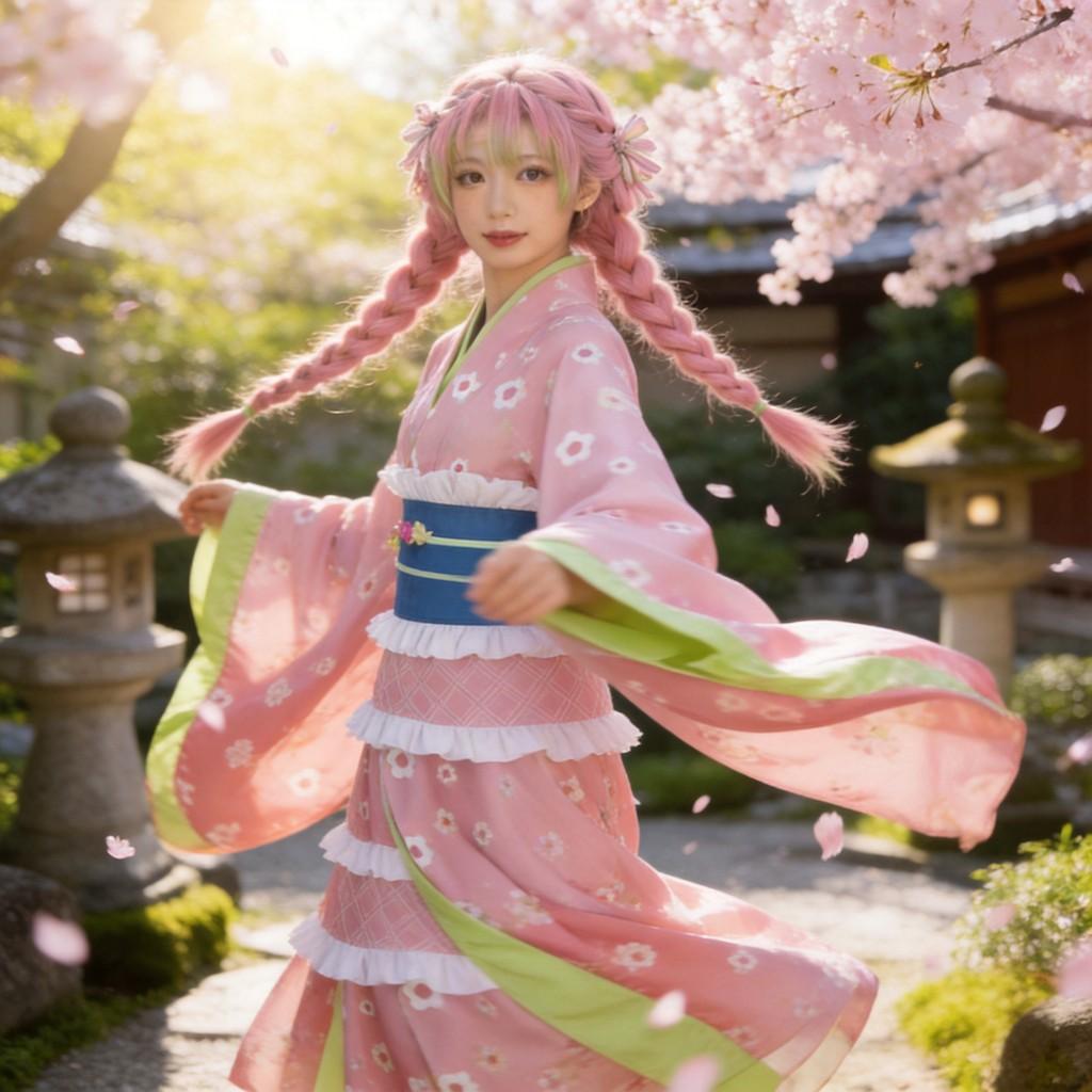 Set Costume Cosplay Nezuko di Demon Slayer con Tessuto Morbido Per Fan di Anime