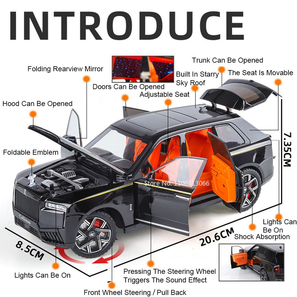 1:24 Rolls Royce Cullinan Spectre Cars Toys Models Alloy with Light Sound Miniature Car Wheel Steering Vehicles Model Ornament