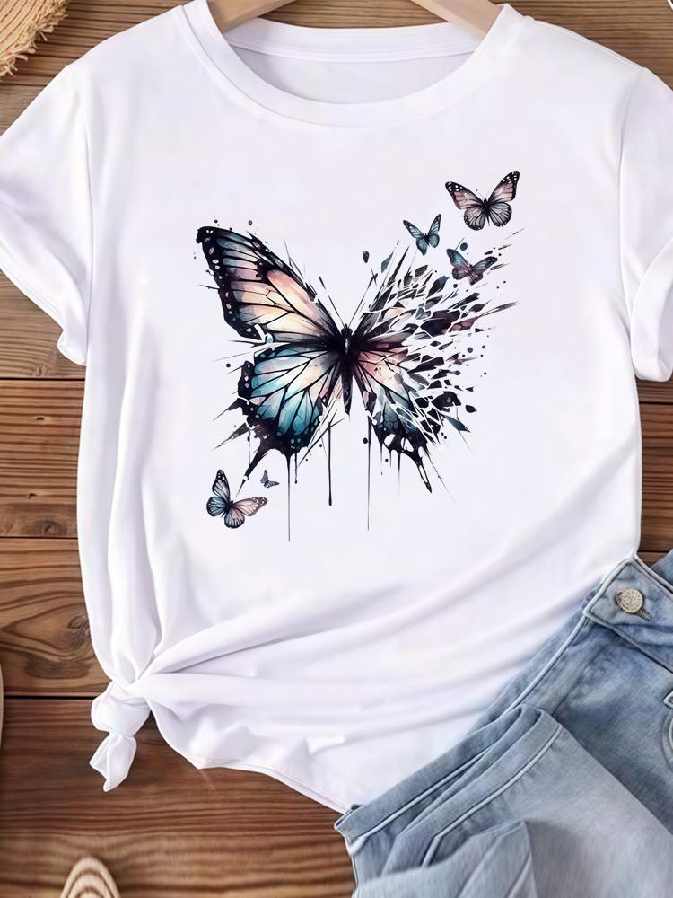 (Asian Size) Women Tee Top Clothing Casual feather style 90s Short Sleeve T Shirt Fashion Printed Lady Female Graphic T-shirts