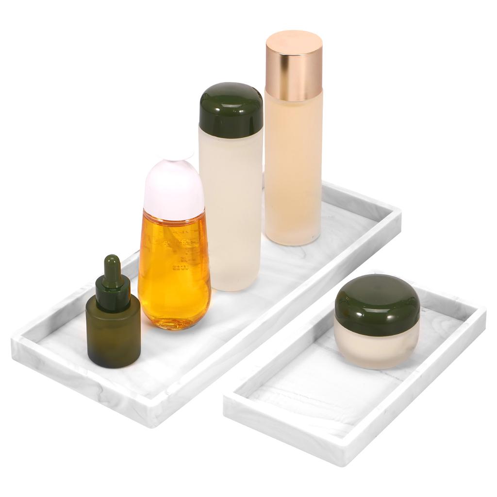 2Pcs Bathroom Vanity Tray Silicone Bathroom Tray for Counter Perfume Key Trinket Ring Tray Decor Soap Dispenser Countertop Tray