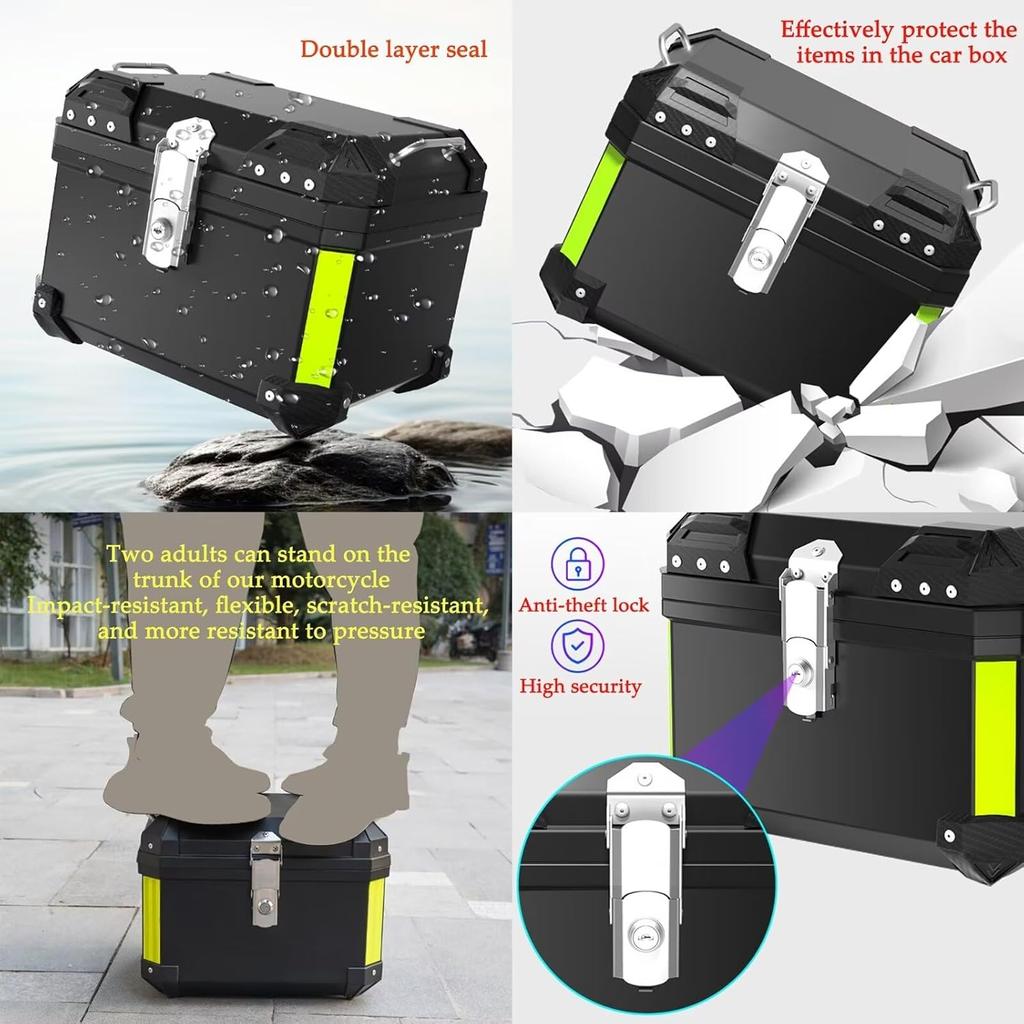 45L 57L Universal plastics Motorcycle Tail Box Top Case Lockable Luggage Top Helmet Waterproof Shock Absorption Storage Carrier