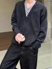 Korean Style Men's V-Neck Knit Sweater: Versatile Fake Two-Piece for Autumn/Winter