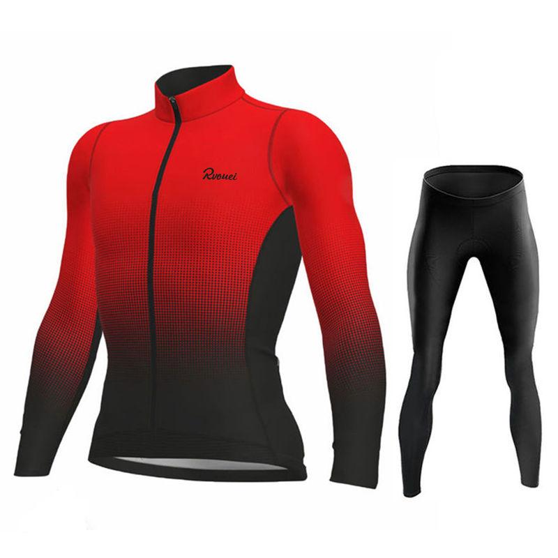 Rvouei New Pro Team Breathable Long Sleeve Men Cycling Jersey Set MTB Bike Clothing Autumn Bicycle Clothes Maillot Ropa Ciclismo