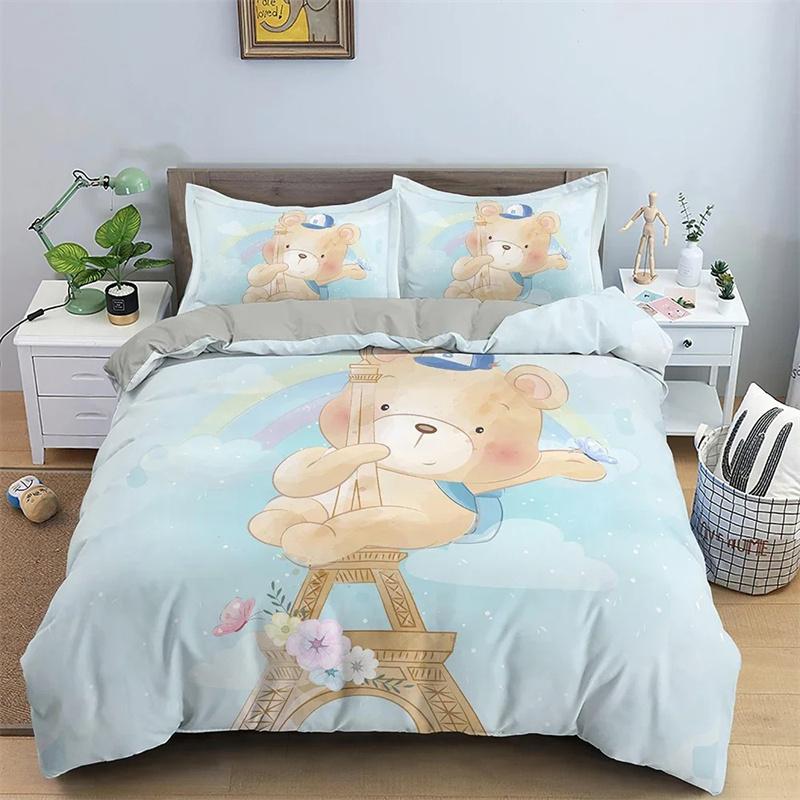 Cartoon Animal Duvet Cover Set Kids Lion Hippo Giraffe Pattern Bedding Set,Duvet Cover Comforter Bed Set Quilt Cover Pillowcase