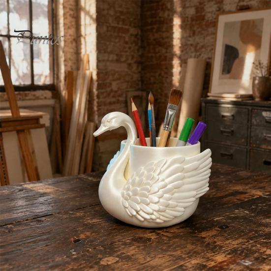 Professional Office Accessories Elegant Swan Pen Holder, Durable PLA Pencil Organizer, Decorative Large Stationery Storage Holder Capacity Container