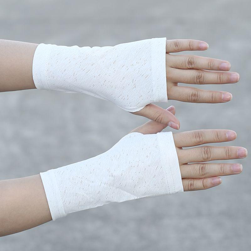 

Summer Sun Protection Gloves Women Men s Driving Cycling Sports Tight Ice Silk Thin Breathable Wristband Scar Covering Tattoo Open Finger White One size