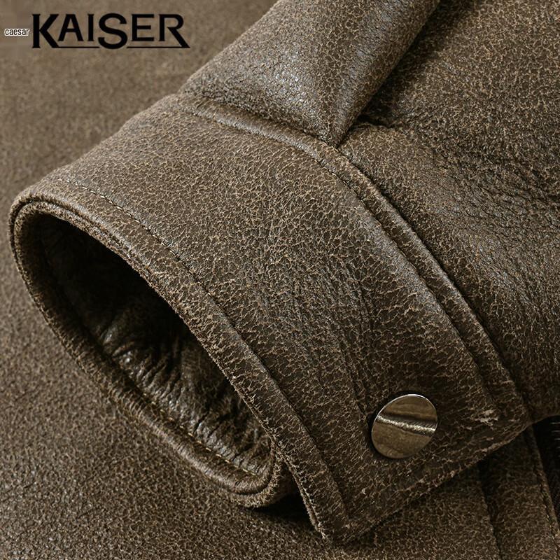 KAISER Men's Sheepskin Fur Lined Lapel Leather Jacket