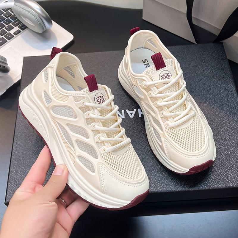 Summer Hollow Women's Casual Sneakers Breathable Height-increasing Platform Shoes Soft Sole Shock-absorbing Running Shoes 2025