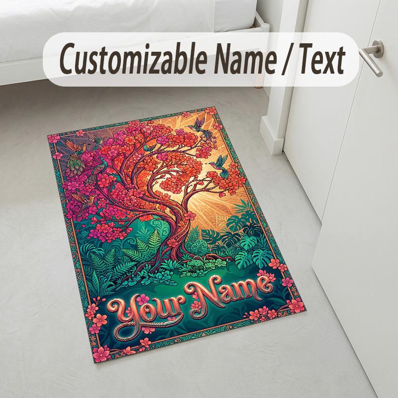 Tree Life Celestial Theme Soft Crystal Velvet Rug Custom Name & Text Print Non Slip Floor Rug for Bedroom Living Room