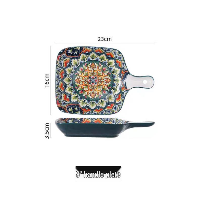 European Bohemian Ceramic Noodle Bowl and Plate Set - Creative Tableware with Unique Design