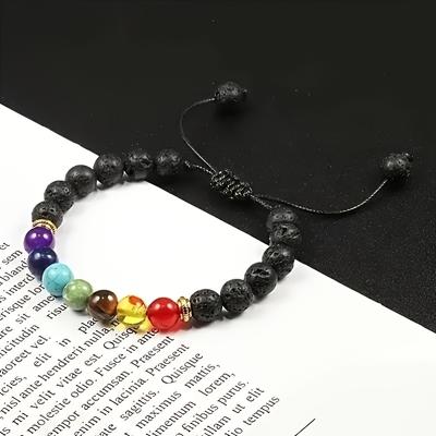 1 Stück Modisches Verstellbares Gewebtes Natursteinperlenarmband, Bunt, für Männer, Frauen, Balance, Entspannung