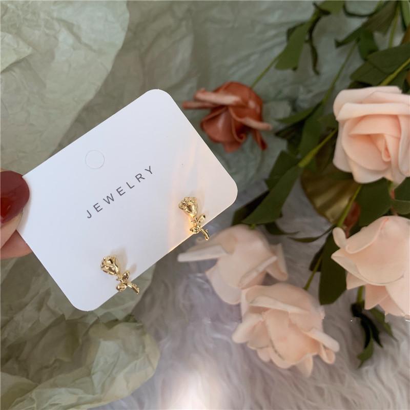 925 Sterling Silver Simple Rose Flower Earrings Women Exquisite Sweet Wedding Party 14k Real Gold Plating Jewelry Gift