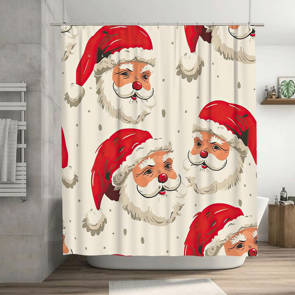 Christmas Santa Claus Print Shower Curtain Waterproof Decor Bathroom Decoration