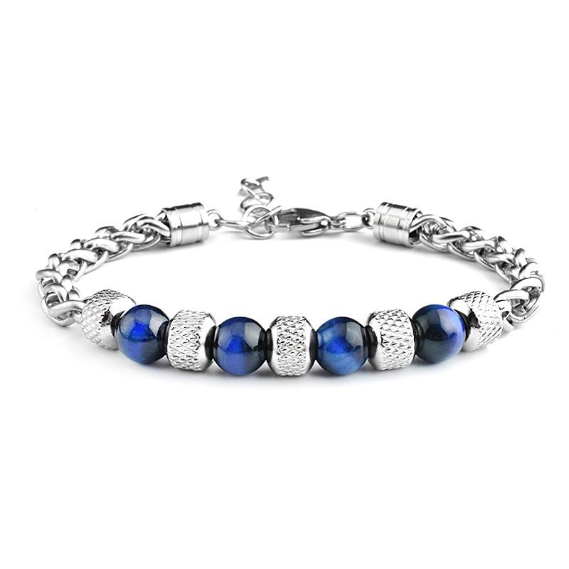 1 Stück Herren Tigerauge Stein Armband - Edelstahl Verstellbares Perlenarmband - Retro Armband